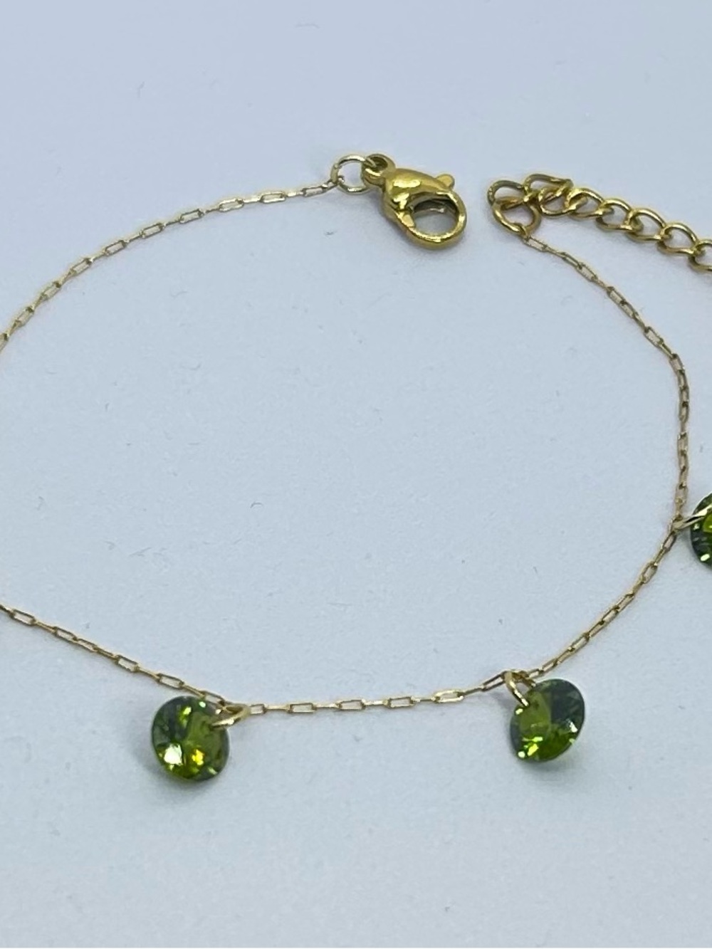 Gold Chain Bracelet with Green Crystal Charms